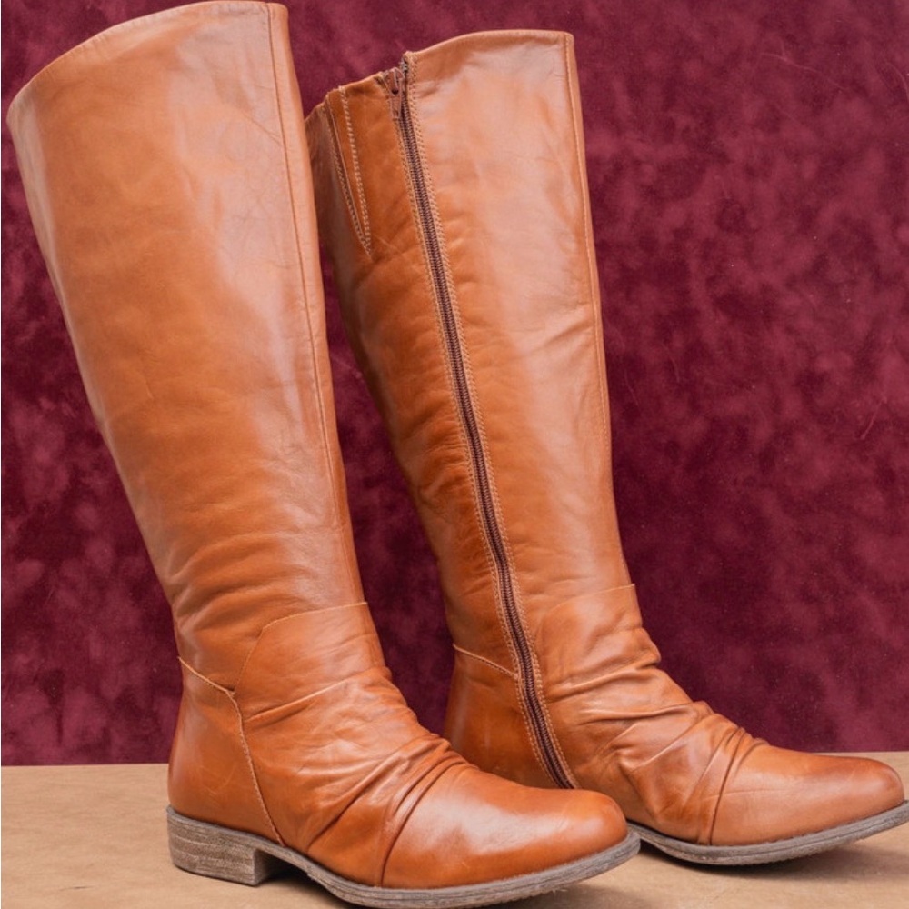 Miz Mooz Cognac Leather Over-The-Knee Zip Boots